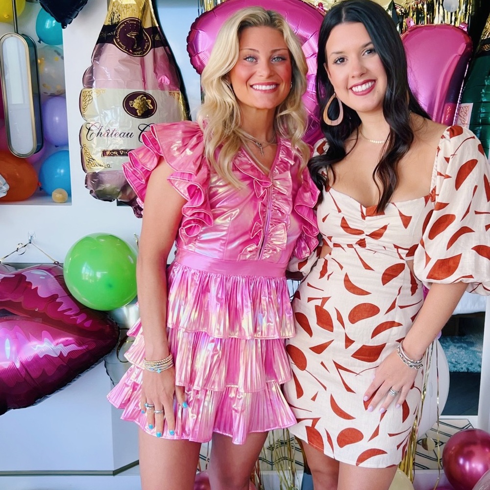 Queen Of Sparkles Pink Metallic Ruffle Dress